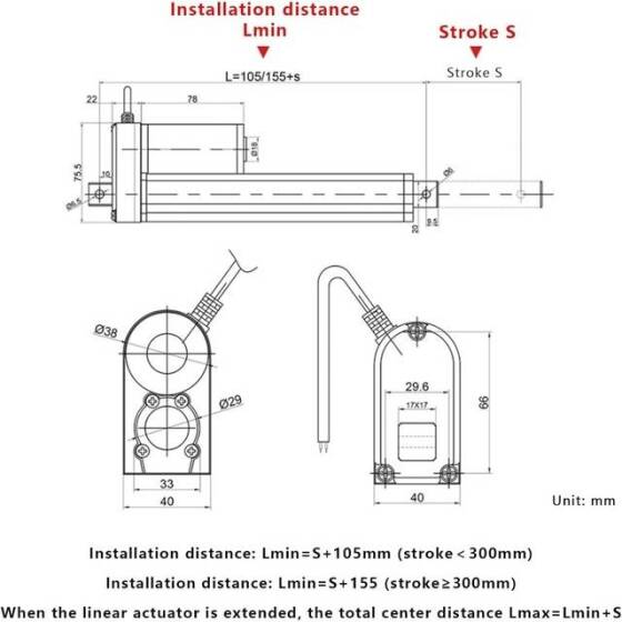 Su geçirmez Strok Uzunluğu 150 mm 7 mm/S 1400N DC 24V Lineer Aktüatör Yüksek İtme Teleskopik Çubuk - 3
