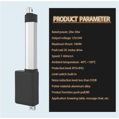 Su geçirmez Strok Uzunluğu 200 mm 12 mm/S 700N DC 12V Lineer Aktüatör Yüksek İtme Teleskopik Çubuk - 5
