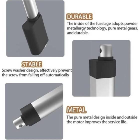 Su geçirmez Strok Uzunluğu 200 mm 7 mm/S 900N DC 12V Lineer Aktüatör Yüksek İtme Teleskopik Çubuk - 2