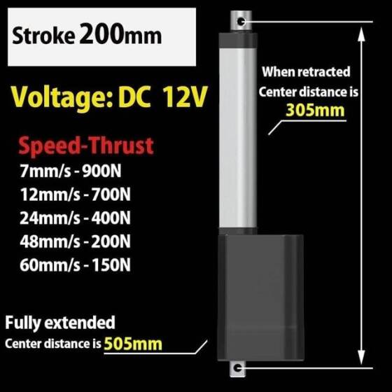 Su geçirmez Strok Uzunluğu 200 mm 7 mm/S 900N DC 12V Lineer Aktüatör Yüksek İtme Teleskopik Çubuk - 5