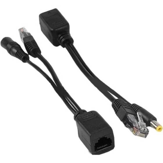 Takım Siyah 12V RJ45 Enjektör POE Ayırıcı Adaptör Kablosu DC5.5x2.1 - 1