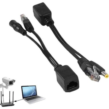 Takım Siyah 12V RJ45 Enjektör POE Ayırıcı Adaptör Kablosu DC5.5x2.1 - 2