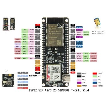 TTGO T-Call V1.4 ESP32 Kablosuz Modül SIM Anten SIM Kart SIM800L Modülü CH9102F Çipli - 10