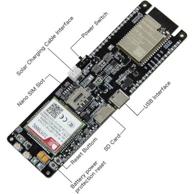 TTGO T-SIM7000G Modülü ESP32-WROVER-B Çipli WiFi Bluetooth 18560 Pil Yuvalı Solar Şarj Geliştirme Kurulu CH9102F Çipli - 8