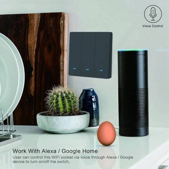 Tuya WiFi 2 Kanal Dokunmatik Akıllı Anahtar Tipi 86 EU Fişli Siyah 110V-240V Boyut: 86x86x35mm - 5