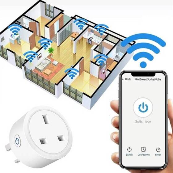 Tuya Wifi Akıllı Soket Uzaktan Zamanlama Ses Anahtarı Alexa İçin UK Fişli Güç İzleme 100-240V 16A Boyut: 58x58x540mm - 5