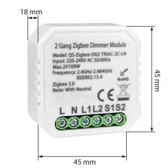 Tuya Zigbee 3.0 Dimmer Modülü 2 Kanal QS-Zigbee-S04-2C-L Tek Ateşli Orjinal Paketleme - 2