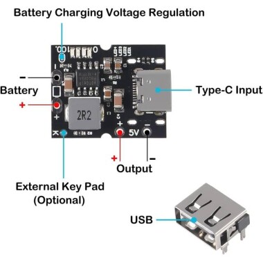 Type-C USB 5V 2A Boost Dönüştürücü Step-Up Güç Modülü Lityum Pil Şarj Koruma Kartı - 2