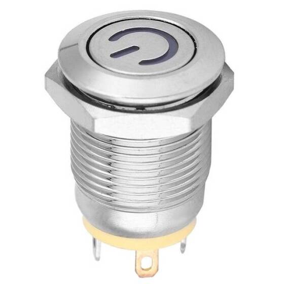 Ultra Kısa Düz Kafa 12mm 3-6V Su Geçirmez Anlık Kendinden Sıfırlamalı Ultra İnce Dokunmatik Metal Push buton Sarı Ledli - 4