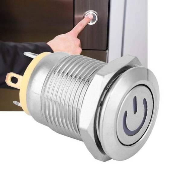 Ultra Kısa Düz Kafa 12mm 3-6V Su Geçirmez Anlık Kendinden Sıfırlamalı Ultra İnce Dokunmatik Metal Push buton Sarı Ledli - 5