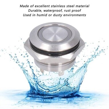 Ultra Kısa Düz Kafa 16mm 3-6V Su Geçirmez Anlık Kendinden Sıfırlamalı Ultra İnce Dokunmatik Metal Push buton Mavi Ledli - 4