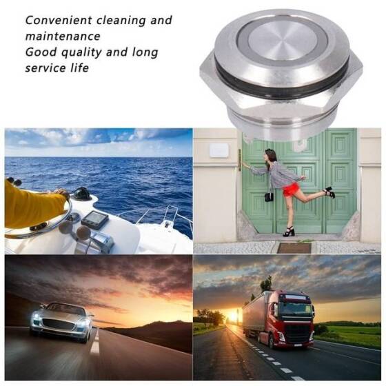 Ultra Kısa Düz Kafa 16mm 3-6V Su Geçirmez Anlık Kendinden Sıfırlamalı Ultra İnce Dokunmatik Metal Push buton Mavi Ledli - 5