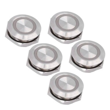 Ultra Kısa Düz Kafa 19mm 12-24V Su Geçirmez Anlık Kendinden Sıfırlamalı Ultra İnce Dokunmatik Metal Push buton Beyaz Ledli - 2