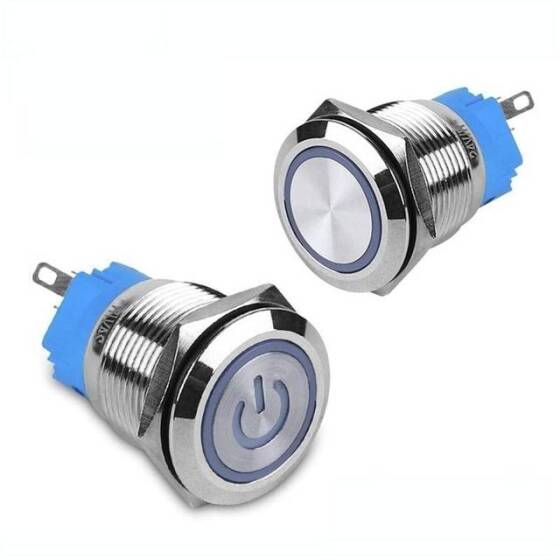 Ultra Kısa Düz Kafa 19mm 12-24V Su Geçirmez Anlık Kendinden Sıfırlamalı Ultra İnce Dokunmatik Metal Push buton Sarı Ledli - 3