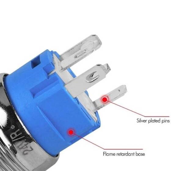 Ultra Kısa Düz Kafa 19mm 12-24V Su Geçirmez Anlık Kendinden Sıfırlamalı Ultra İnce Dokunmatik Metal Push buton Sarı Ledli - 4