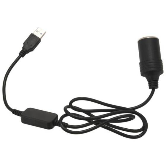 USB 5V - 12V Dişi Araç Çakmak Soketi Dönüştürücü - 1m Kablolu - 1