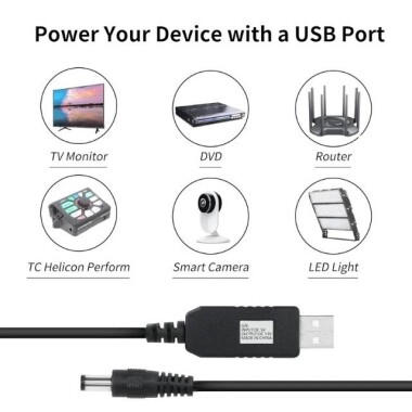 USB-Barrel Jack Voltaj Yükseltici / USB 5V 2A - 12V 1A Dönüştürücü Voltaj Yükseltici Kablo 1 metre 5.5x2.1mm - 2