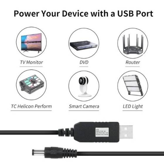 USB-Barrel Jack Voltaj Yükseltici / USB 5V 2A - 12V 1A Dönüştürücü Voltaj Yükseltici Kablo 1 metre 5.5x2.1mm - 2
