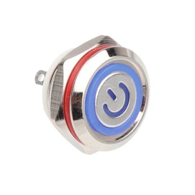 WD12C1 Pin-P1-EC 12mm Düz Yaylı Işıklı Metal Buton - Mavi - 1