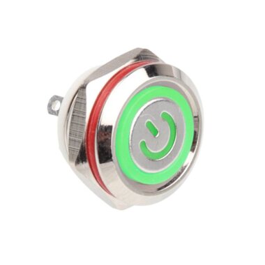 WD12C1 Pin-P1-EC 12mm Düz Yaylı Işıklı Metal Buton - Yeşil - 1