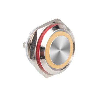 WD16C1 Pin-P1-E 16mm Düz Yaylı Işıklı Metal Buton - Sarı - 1