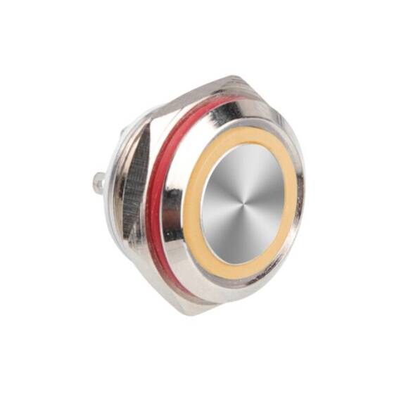 WD16C1 Pin-P1-E 16mm Düz Yaylı Işıklı Metal Buton - Sarı - 1