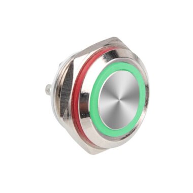 WD16C1 Pin-P1-E 16mm Düz Yaylı Işıklı Metal Buton - Yeşil - 1