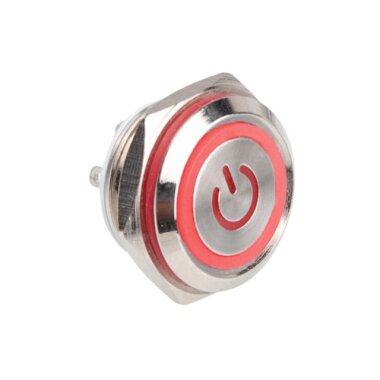 WD16C1 Pin-P1-EC 16mm Düz Yaylı Işıklı Metal Buton - Kırmızı - 1
