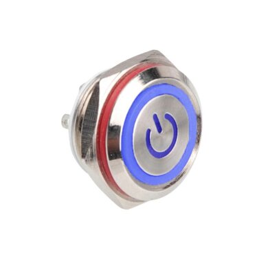 WD16C1 Pin-P1-EC 16mm Düz Yaylı Işıklı Metal Buton - Mavi - 1
