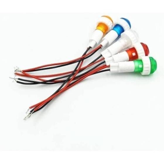 XD10-6 Yeşil 24V 10mm Küçük LED Sinyal Led - Sinyal Lambası 20cm Kablolu - 4