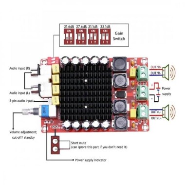 XH-M510 TDA7498 Yüksek Güçlü Dijital Güç Amplifikatörü Kartı 2x100W DC 14-32V - 6
