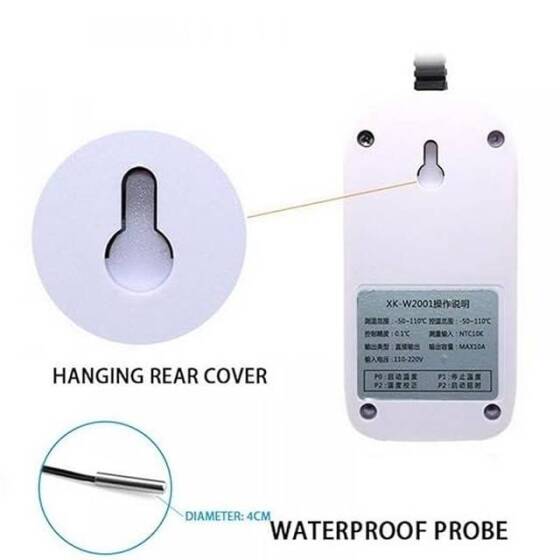 XK-W2001 AC110-220V Kırmızı Dijital Isı Kontrol Cihazı Oda Tipi 1 Metre Kablolu US Fişli - 3