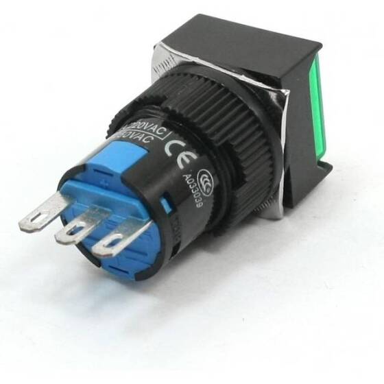 Yeşil LA128A 24V 8 Pin 16mm Kendinden Kilitli Yuvarlak Push Buton - 2