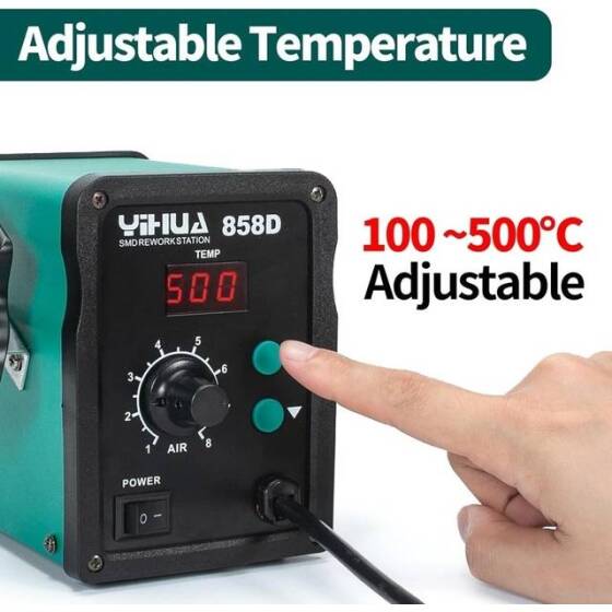 YIHUA858D Ayarlanabilir Sabit Sıcaklık Sıcak Hava İstasyonu Anti-Statik Sıcak Hava Tabancası UK Fişli - 4