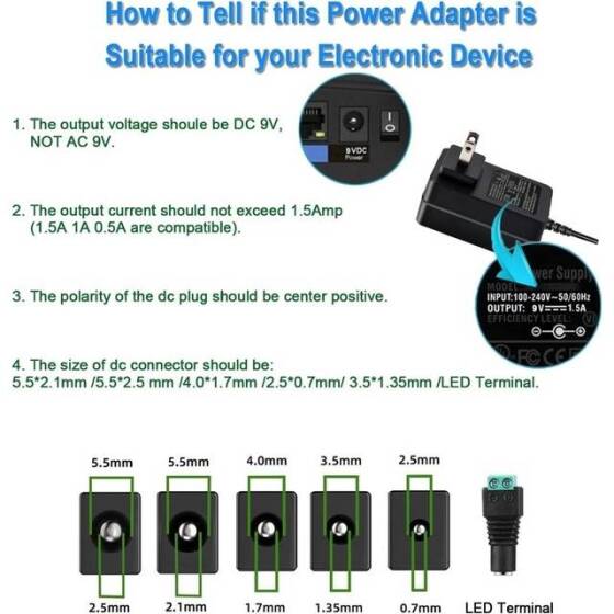 Yüksek Kaliteli Tam Amper 9V 1.5A Adaptör US Fişli - 4