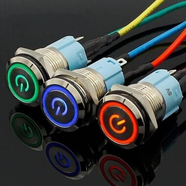 Flat Head 16mm 12-24V Waterproof Momentary Self-Reset Metal Push Button Switch With White Led Light - Görsu Elektronik