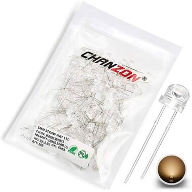 18mm Leg 5mm Straw Hat Large Cup LED White Use 3V 20mA - Görsu Elektronik