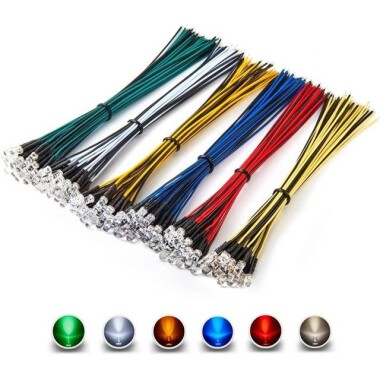 5-9V 5mm White LED Indicator Light With 20cm Cable - Görsu Elektronik