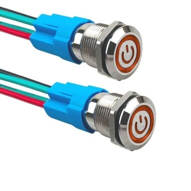 Flat Head 12mm 12-24V Waterproof Self-Locking Metal Push Button Switch With Yellow Led Light And Switch Socket Button Connector - Görsu Elektronik