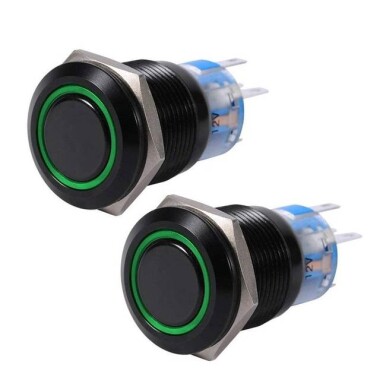 Flat Head 19mm 12-24V Waterproof Self-Locking Metal Push Button Switch With White Led Light And Switch Socket Button Connector - Görsu Elektronik