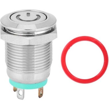 Short Flat Head 12mm 6-24V Waterproof Momentary Self-Resert Metal Push Button Switch With Green Led Light - Görsu Elektronik