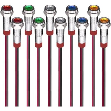 White 3-9V 6mm LED Metal Indicator Light With 15cm Cable - Görsu Elektronik