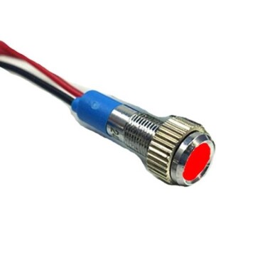 6mm 220V Kırmızı LED Metal Sinyal Lambası 15cm Kablolu - Metal İndicator Light - Görsu Elektronik