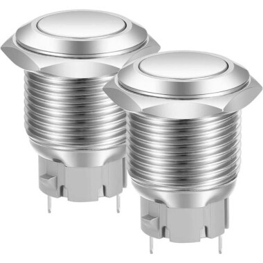 Düz Kafa 16mm 110-220V Su Geçirmez Kendinden Kilitli Metal Push Buton Beyaz Ledli Soket Dahil - Görsu Elektronik