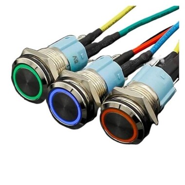 Düz Kafa 16mm 12-24V Su Geçirmez Anlık Kendinden Sıfırlamalı Metal Push Buton Mavi Ledli Soket Dahil - Görsu Elektronik