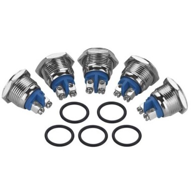 Düz Kafa 16mm 3-6V 5A Su Geçirmez Kendinden Kilitli Metal Push Buton Mavi Ledli - Görsu Elektronik