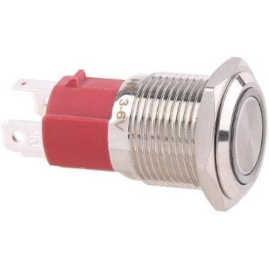 Düz Kafa 16mm 3-6V Su Geçirmez Kendinden Kilitli Metal Push Buton Yeşil ledli - Görsu Elektronik