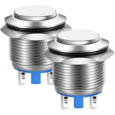 Düz Kafa 22mm 110-220V Su Geçirmez Anlık Kendinden Sıfırlamalı Metal Push Buton Kırmızı Ledli Soket Dahil - Görsu Elektronik