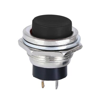 Siyah DS-212 16mm 2 Pin Anlık Otomatik Sıfırlamalı Kapalı-Açık Yuvarlak Düğme Anahtarı - Görsu Elektronik