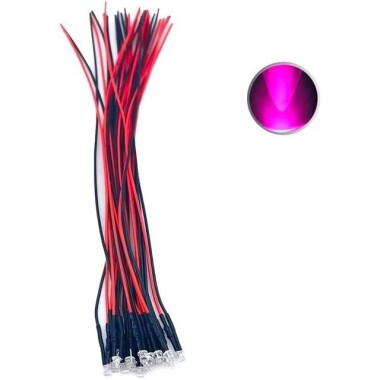 12-18V 3mm Şeffaf Pembe LED 20cm Kablolu - Görsu Elektronik